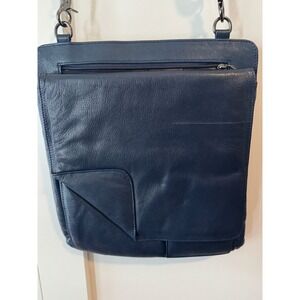 Silver Rose Navy Blue Leather Crossbody‎ Bag Pocket Organizer Messenger Repair